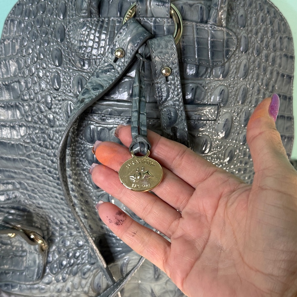 Brahmin Crocodile Embossed Gray /Blue Backpack - Picture 7 of 17